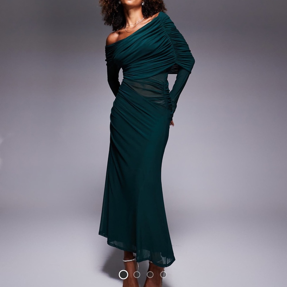 ASOS Green Maxi Dress with Ruched Long Sleeves
